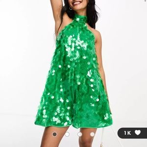 ASOS DESIGN high neck large sequin romper in green